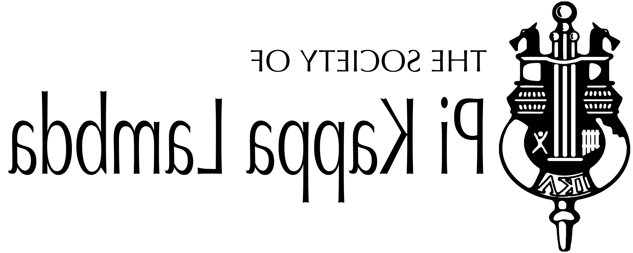 黑色印刷“的 Society of Pi Kappa Lambda”和Crest在白色和灰色格子板的背景